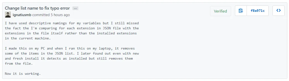 GitHub commit description