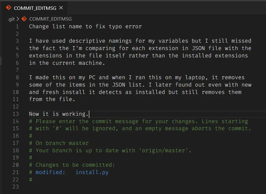 VS Code commit editor